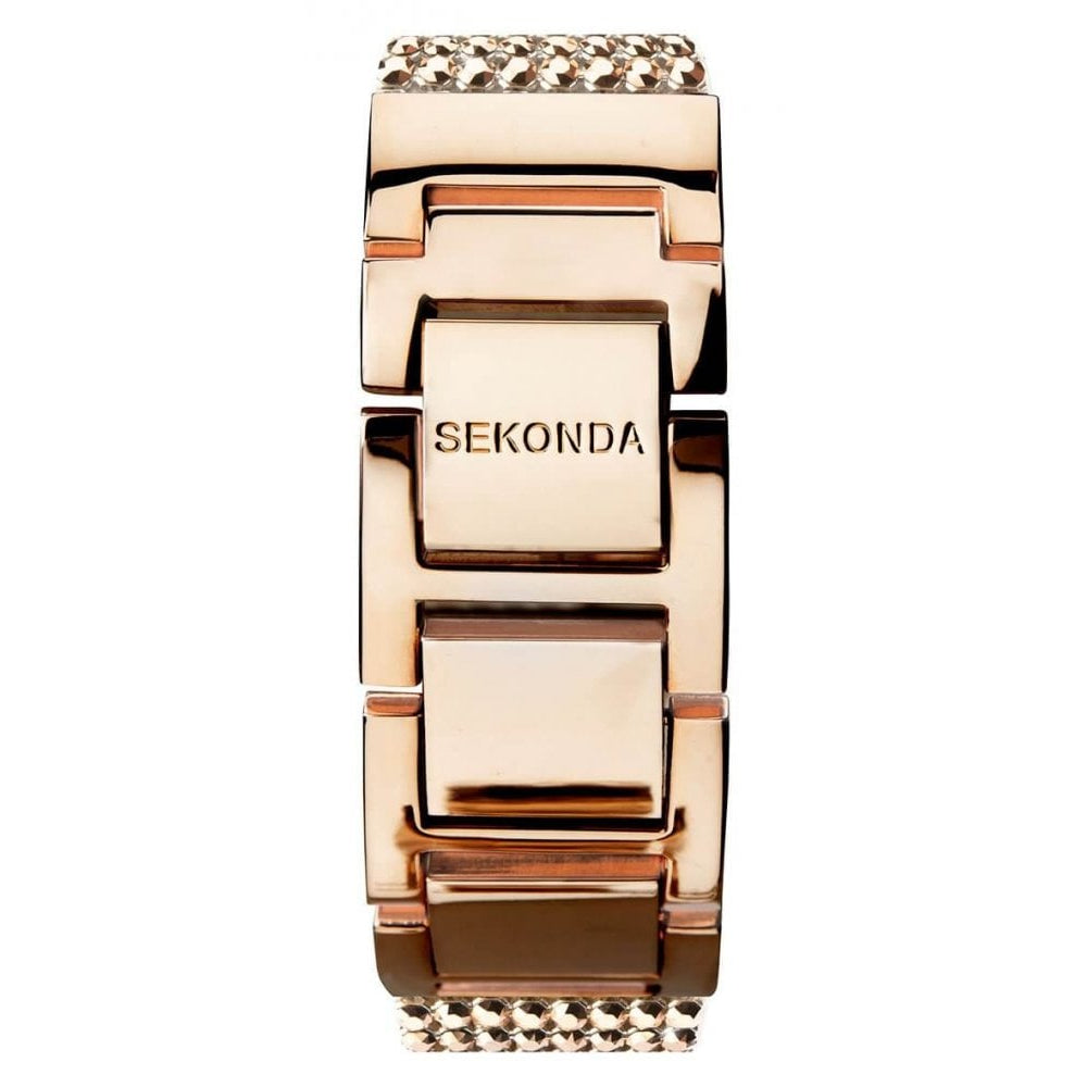 Shimmer Rose Gold Plated Case With Rose Dial & Beige Leather Strap With Crystals Ladies Watch