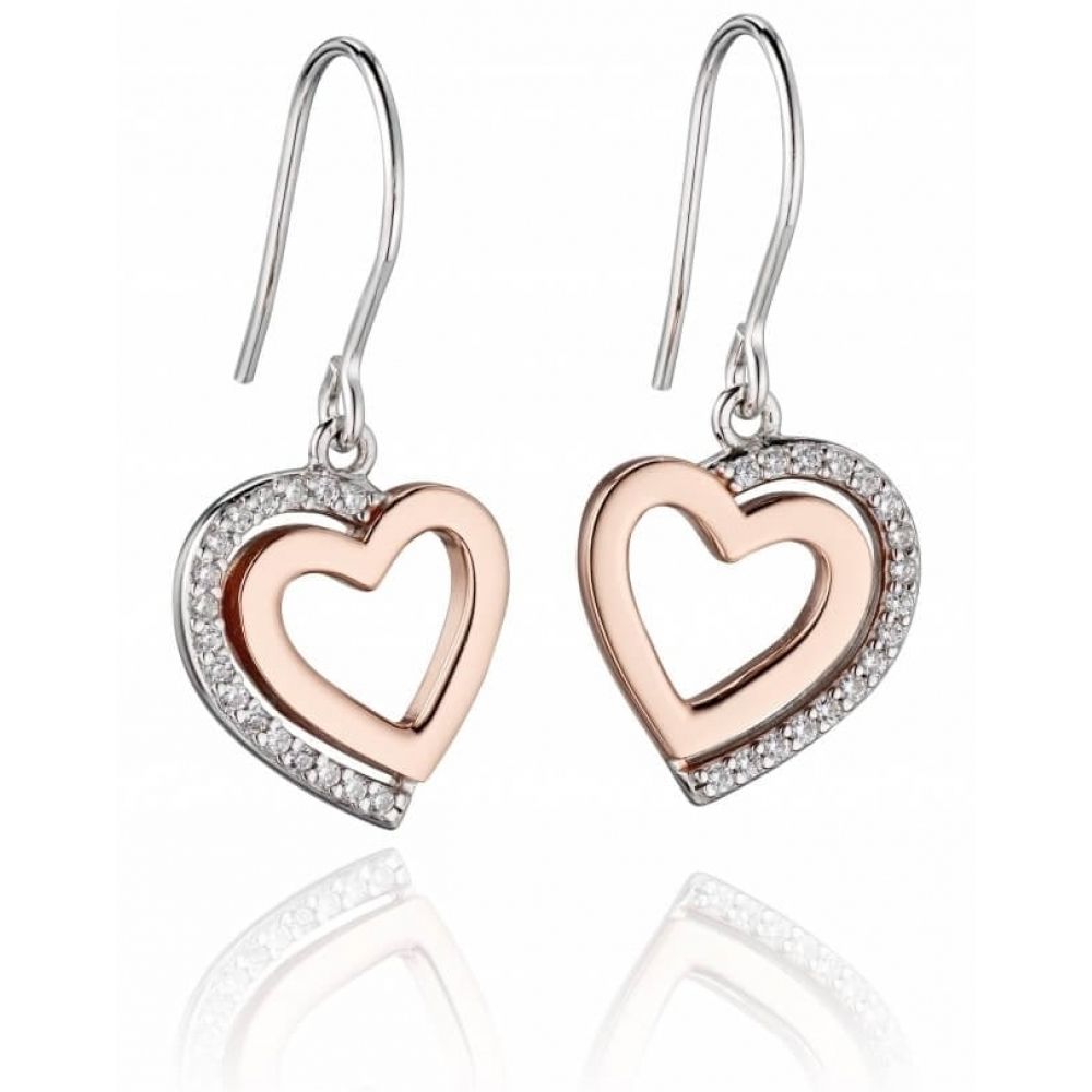 Two Tone Heart Drop Earrings With Pave Shadow
