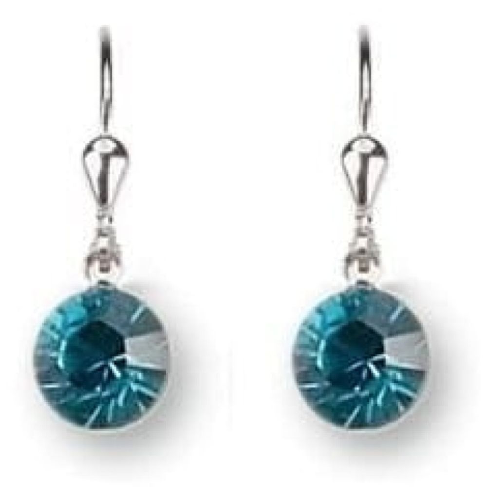 Ladies Ocean Blue Swarovski Elements Rhodium Plated Metal Earrings