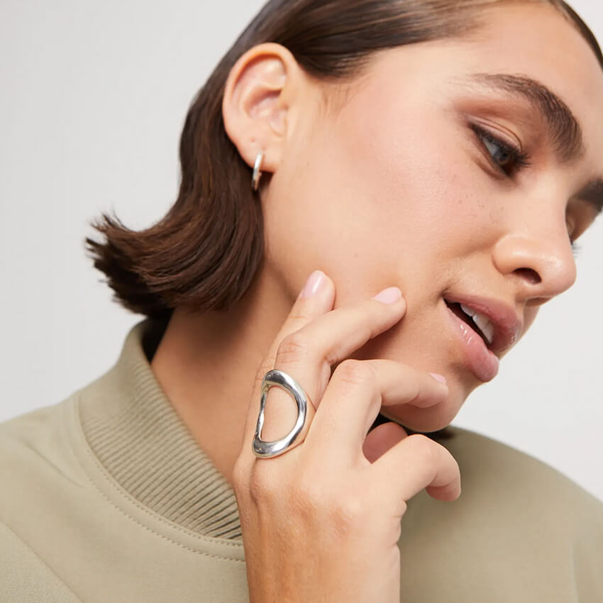 Silver Plated Ring With Large Central Oval