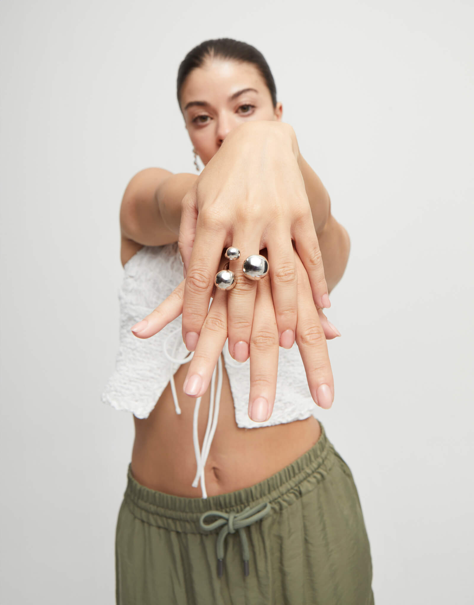 Sterling Silver Plated Ring With Three Bubble Shaped Beads- Q1/2