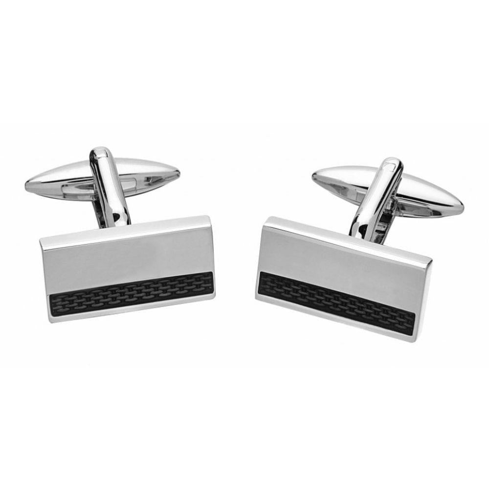 Brass Dashed Lines With Dark Grey Enamel Rectangular Cufflinks