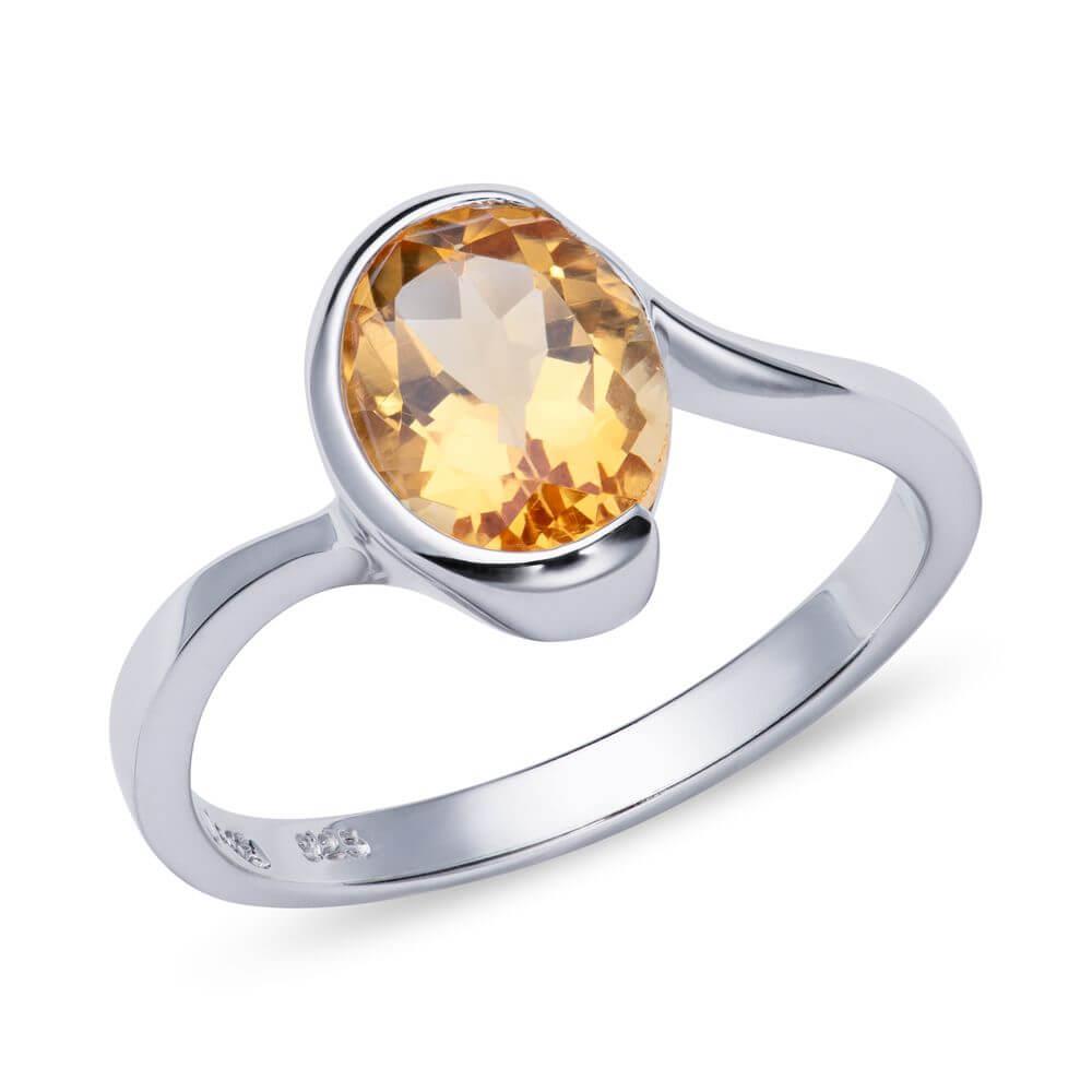 Rhodium Plating Golden Citrine Ring