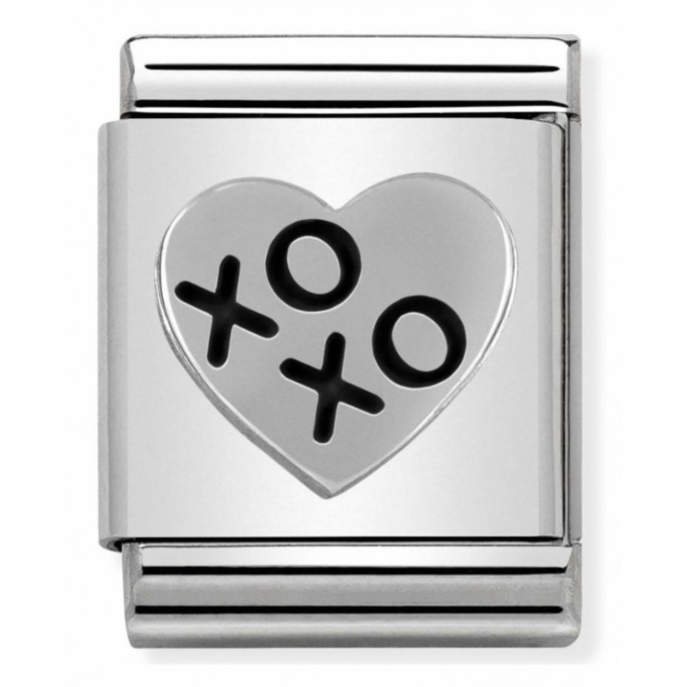 Composable Big Oxidized Stainless Steel And Sterling Silver XOXO Heart Charm