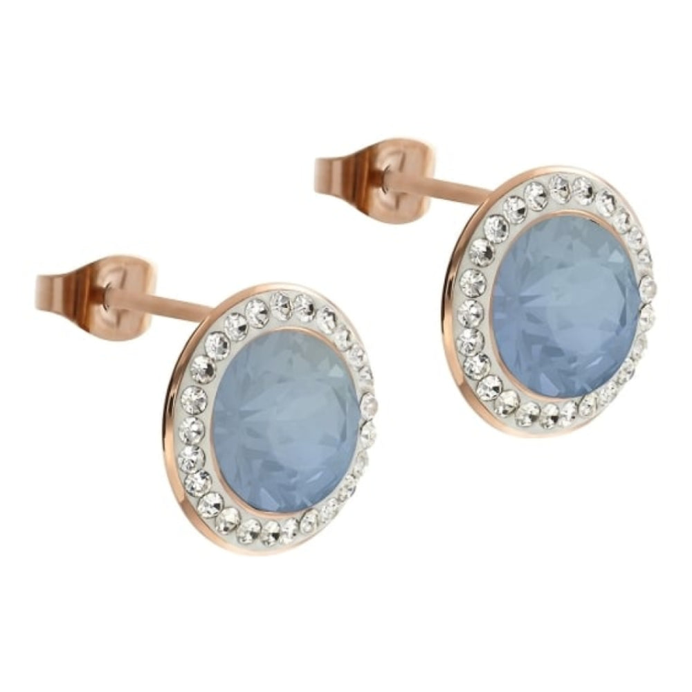 Rose Gold 13mm Air Blue Opal Tondo Deluxe Earrings