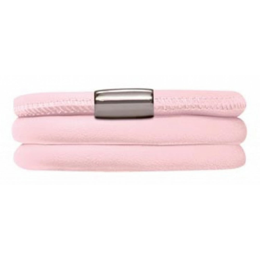 Triple Pink Leather Bracelet with Stainless Steel