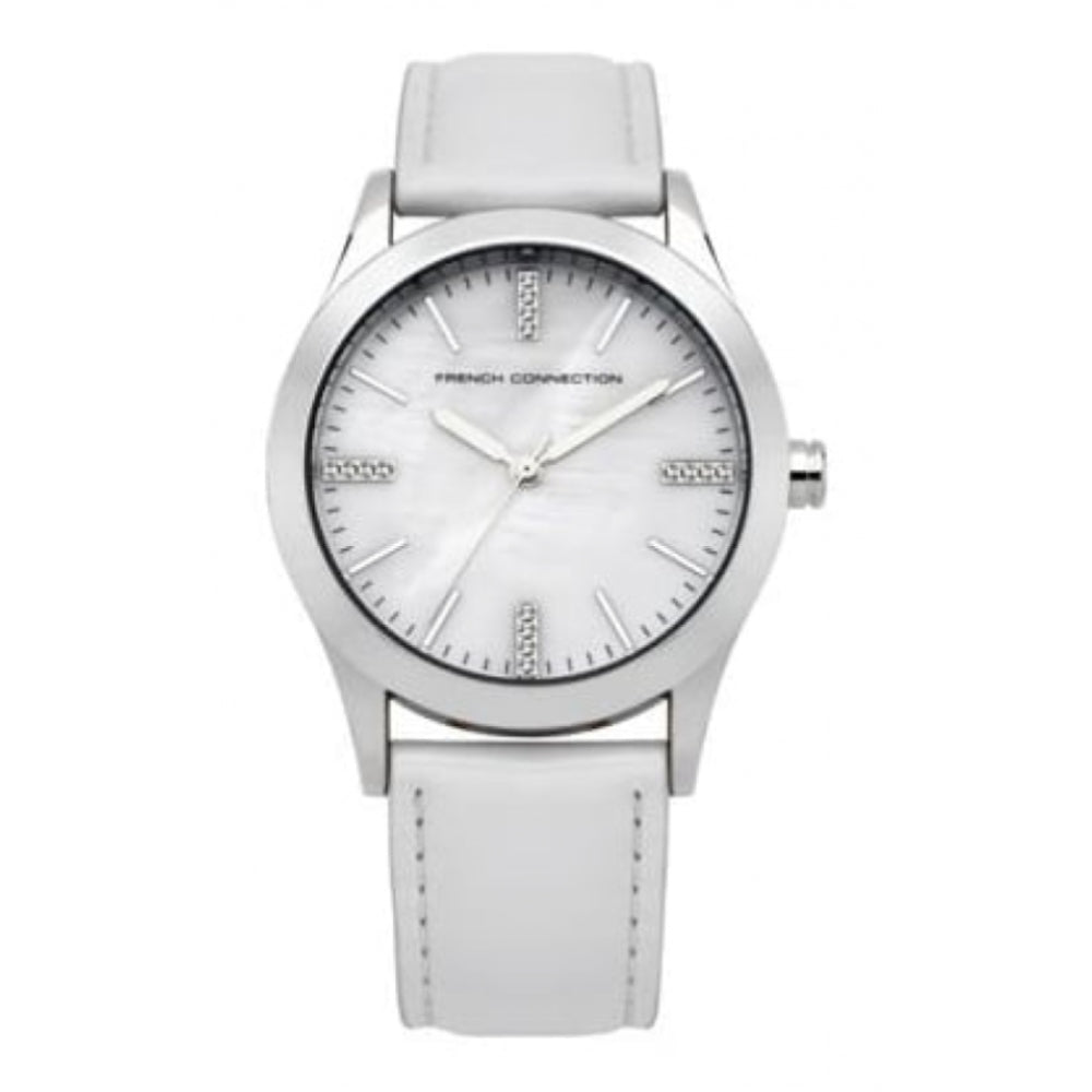 Ladies Quartz Wristwatch With White Leather Strap