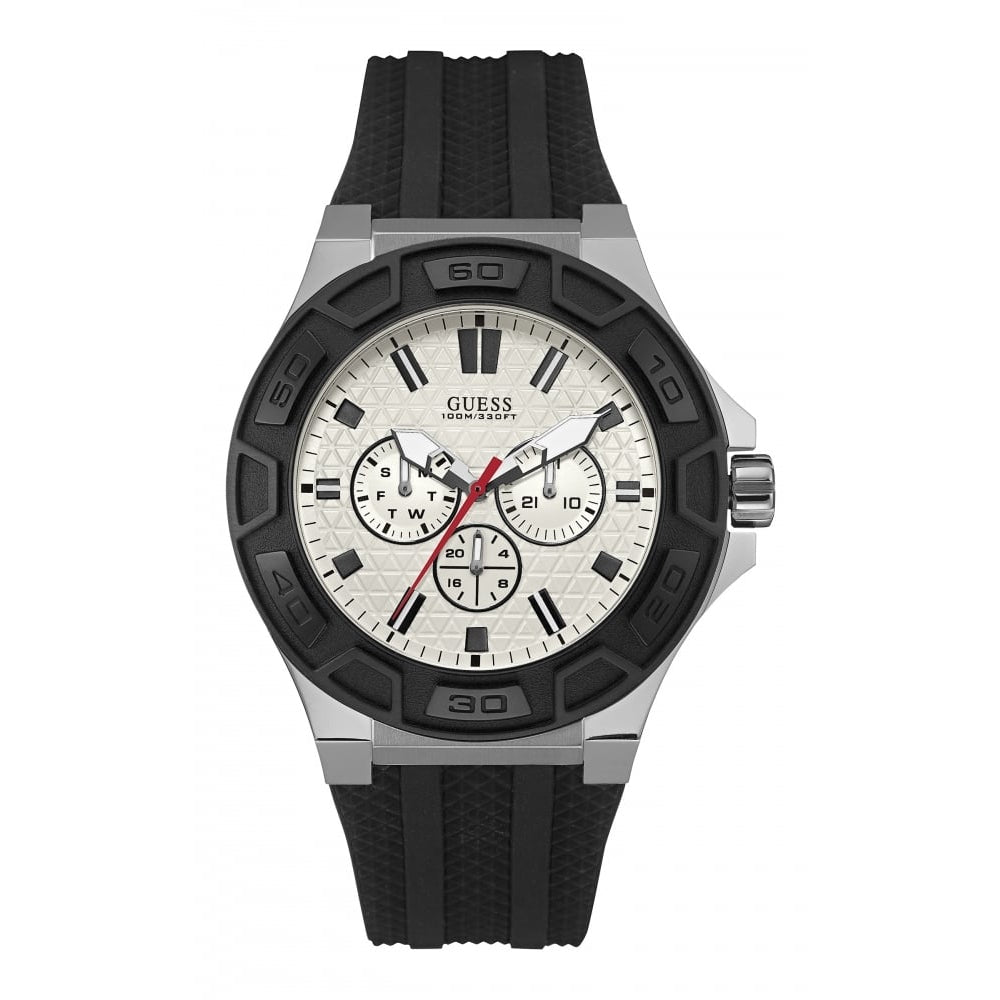 Gents Silver Circle Stainless Steel Dial Black Strap Watch