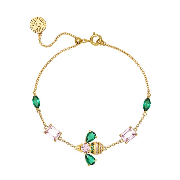 Beatrice Jewelled Bee Chain Bracelet In Blush Pink, Emerald Green & Gold