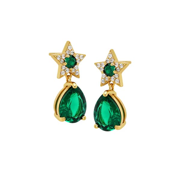 Celeste Mini Teardrop Stud Earrings With Emerald Green, Clear CZ & Gold