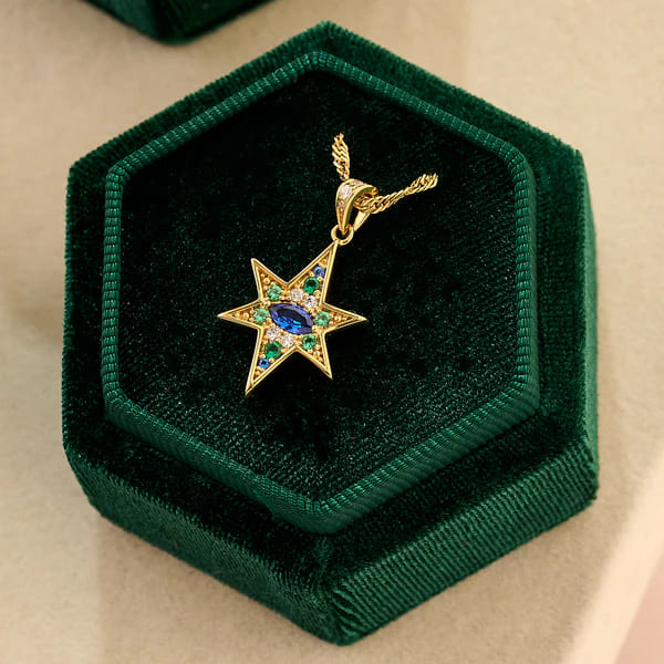 Nova North Star Necklace In Sapphire, Emerald CZ & Gold