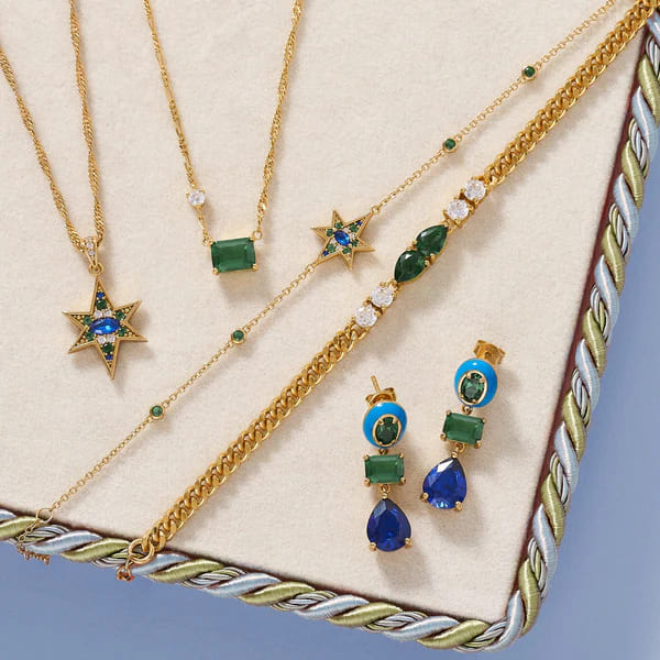 Nova North Star Necklace In Sapphire, Emerald CZ & Gold