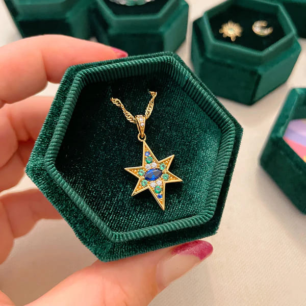 Nova North Star Necklace In Sapphire, Emerald CZ & Gold