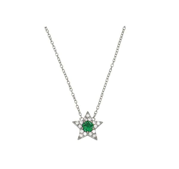 Celeste Mini Star Necklace With Emerald Green, Clear CZ & Silver