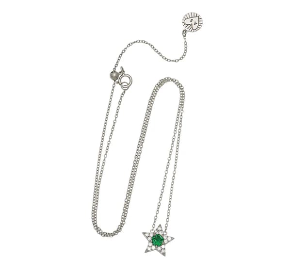 Celeste Mini Star Necklace With Emerald Green, Clear CZ & Silver
