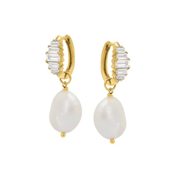 Graduated Baguette Hoops In Baroque Pearl & Gold