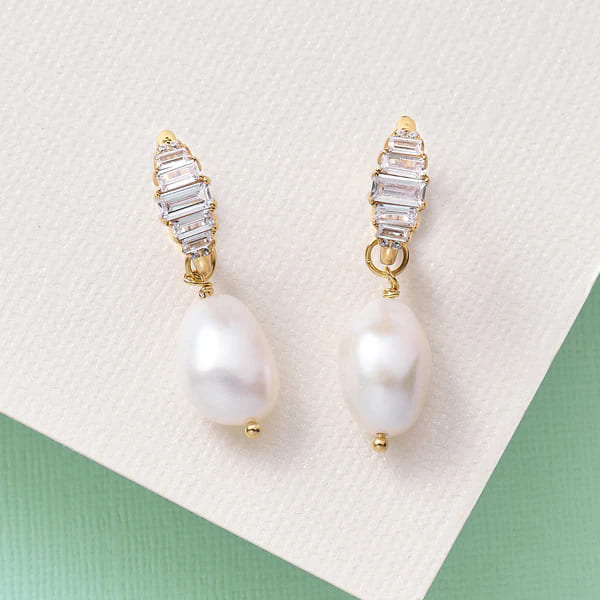 Graduated Baguette Hoops In Baroque Pearl & Gold