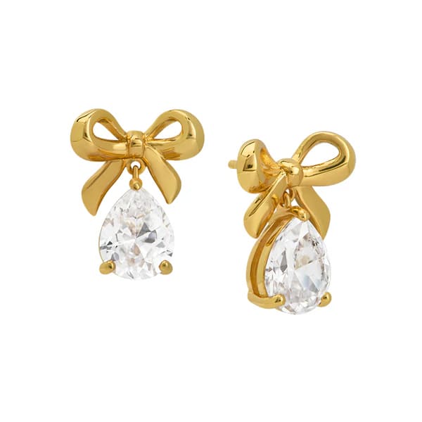 Bow Studs In Clear CZ Teardrop & Gold