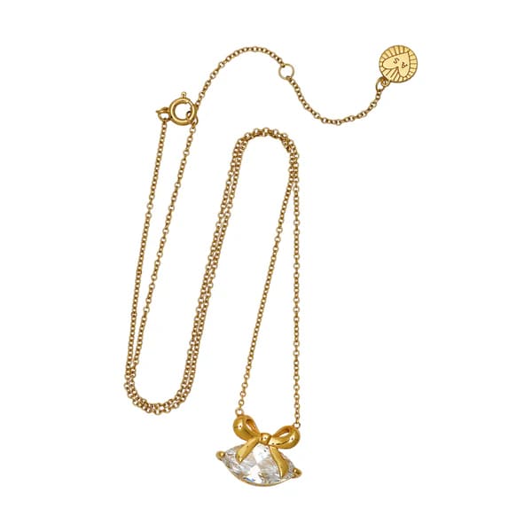 Bow Necklace In Clear CZ & Gold