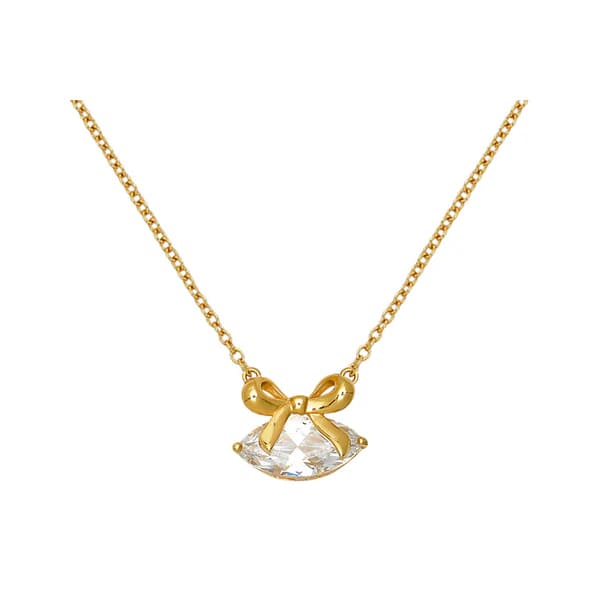 Bow Necklace In Clear CZ & Gold