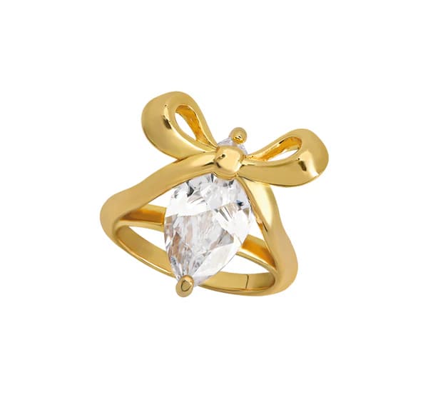 Bow Ring In Clear CZ & Gold- Small (L)