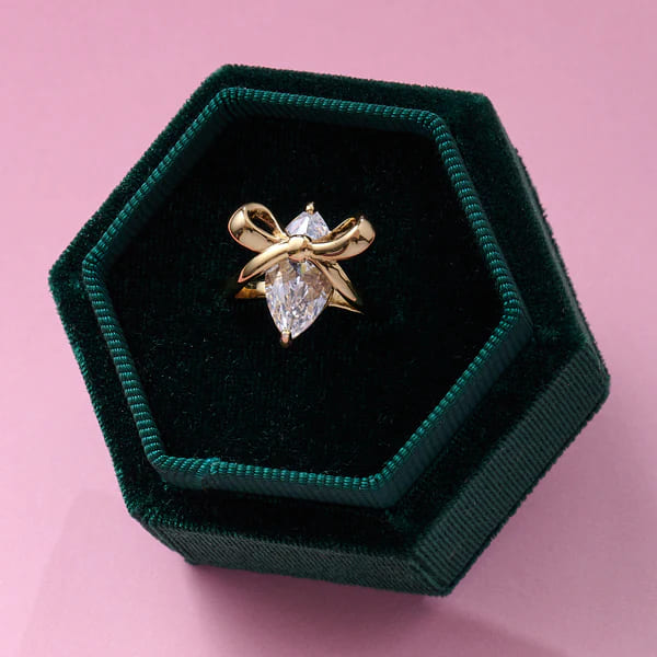 Bow Ring In Clear CZ & Gold- Small (L)