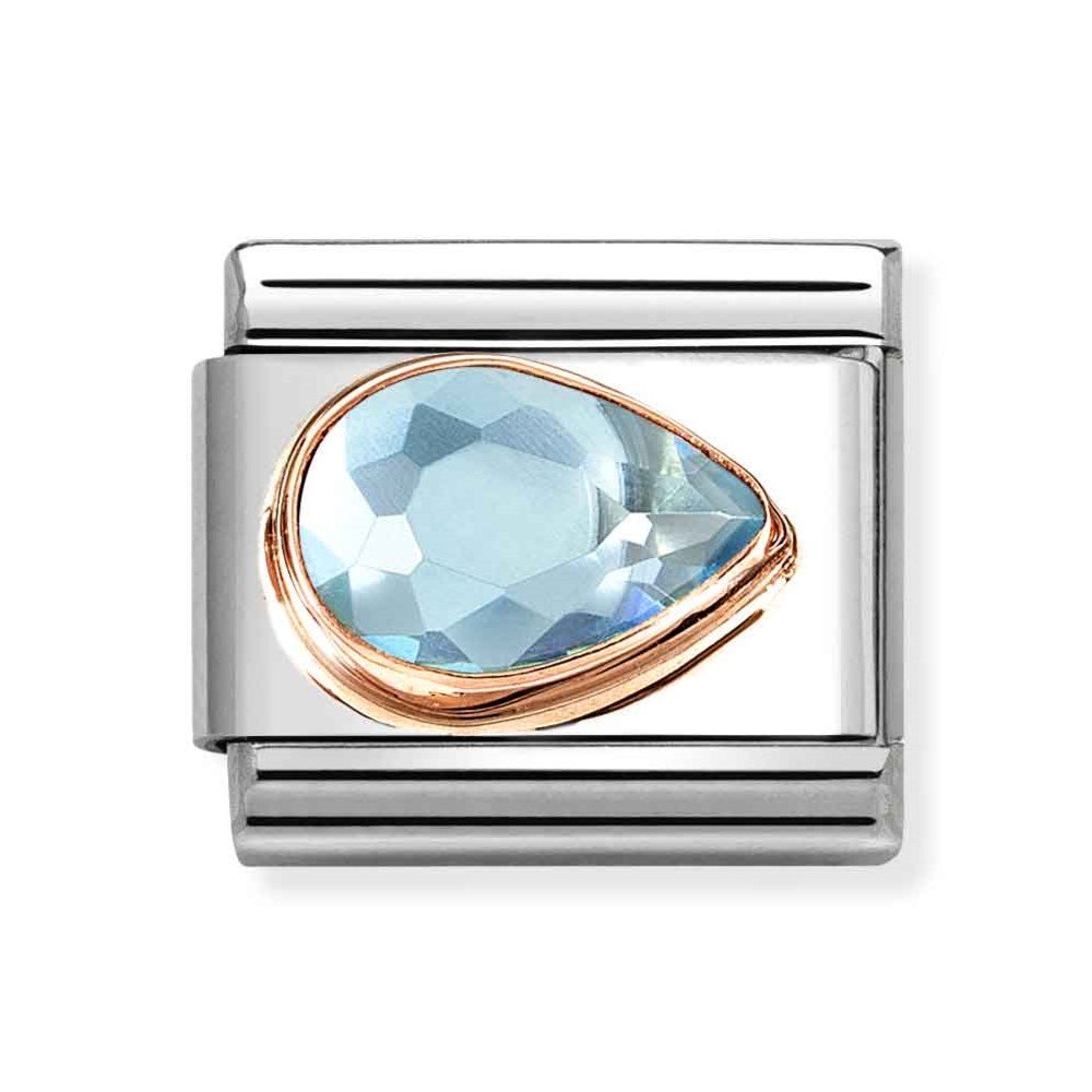 Composable Classic Link With Light Blue Faceted Right Drop Charm In 9K RG