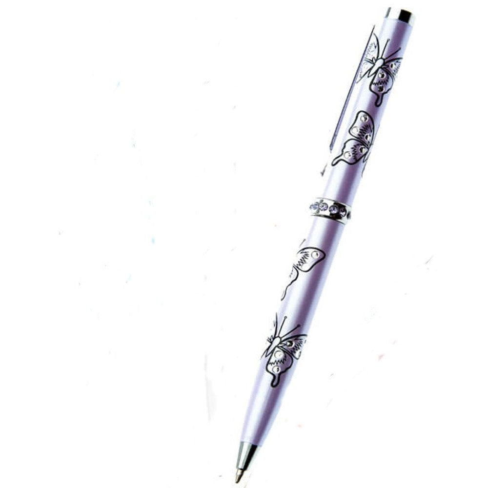 Purple Crystal and Pearl Butterfly Ballpoint Pen