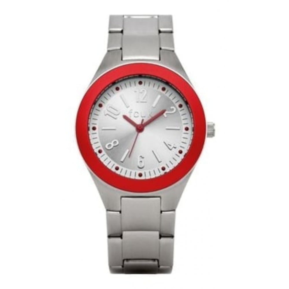 Ladies Stainless Steel Quartz Wristwatch With Red Accents