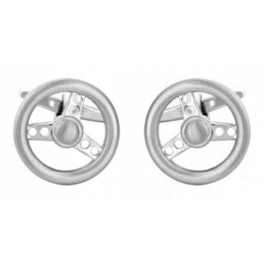 Rhodium Plated Steering Wheel Cufflinks