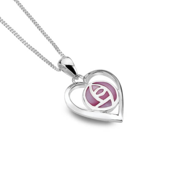 Mackintosh Heart With Pink MOP Rose Pendant Necklace