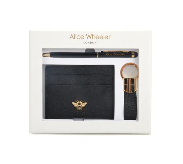Black Bow Card Holder, Key Ring & Pen Gift Set