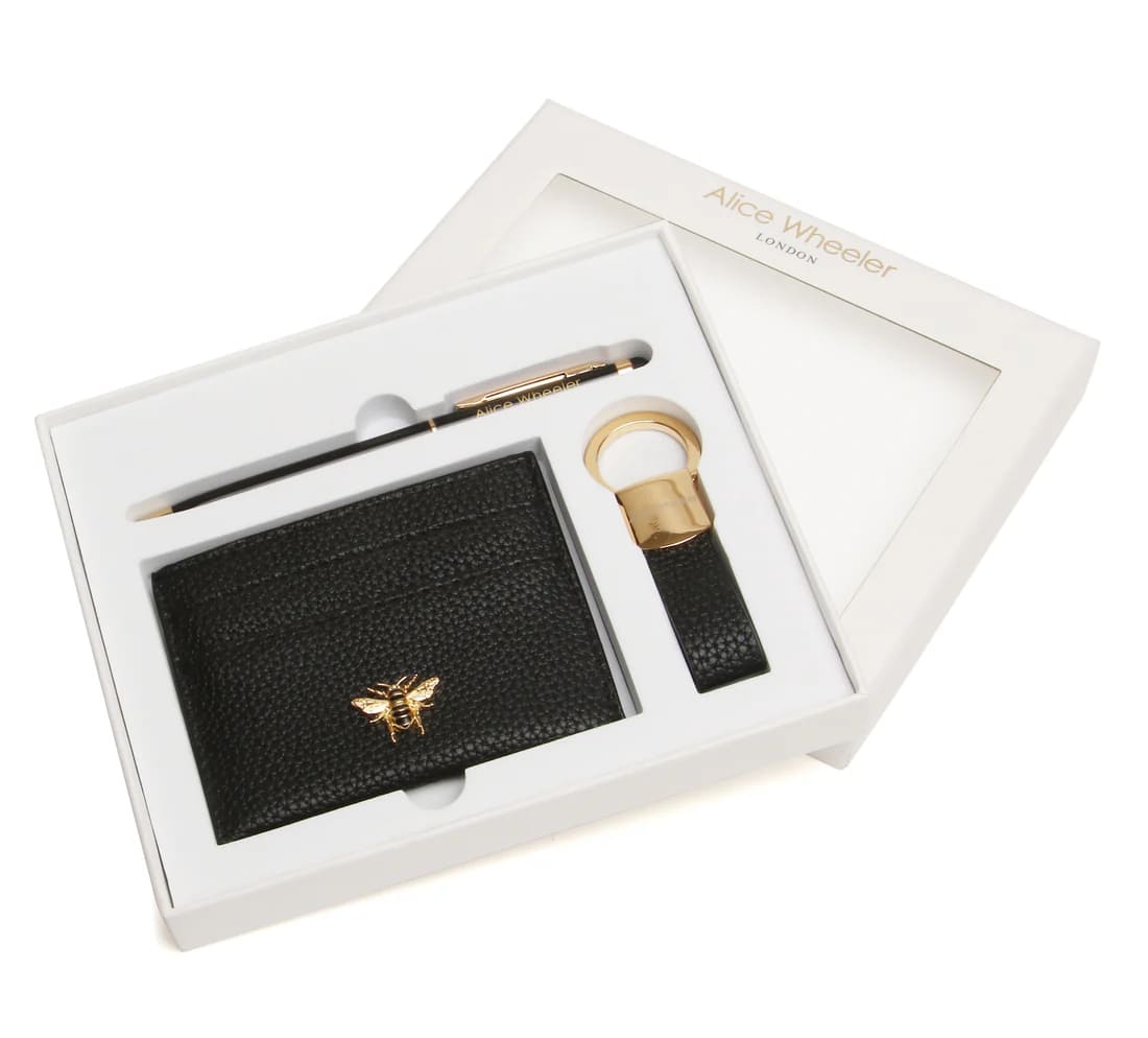 Black Bow Card Holder, Key Ring & Pen Gift Set
