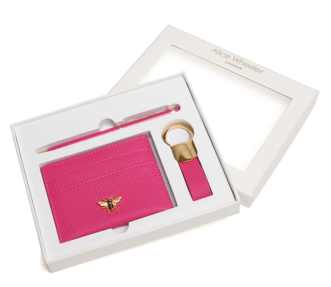 Hot Pink Bow Card Holder, Key Ring & Pen Gift Set