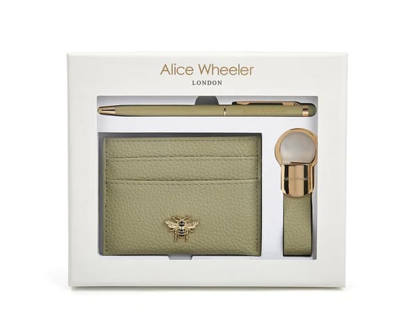 Pistachio Bow Card Holder, Key Ring & Pen Gift Set
