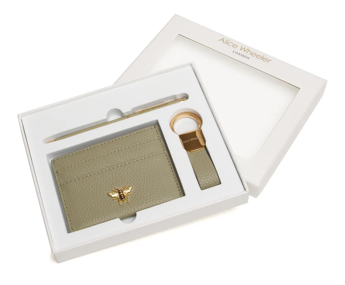 Pistachio Bow Card Holder, Key Ring & Pen Gift Set