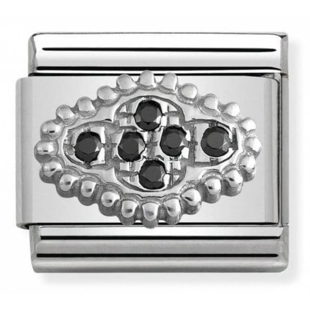 Classic Flower Black Pave In Steel, Cub. Zirconia & 925 Silver Charm