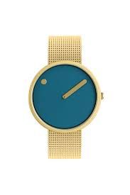 Picto Gold Watch Medium with Dusty Blue Dial Gold Mesh Band