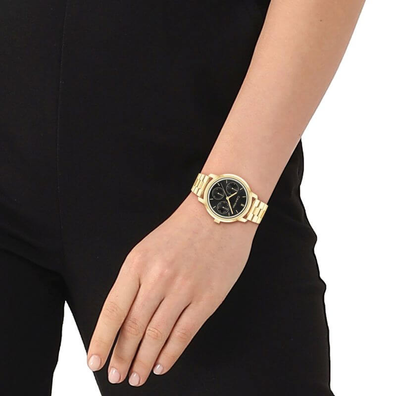 Minimalistic Multi Black Dial Gold Plated Watch