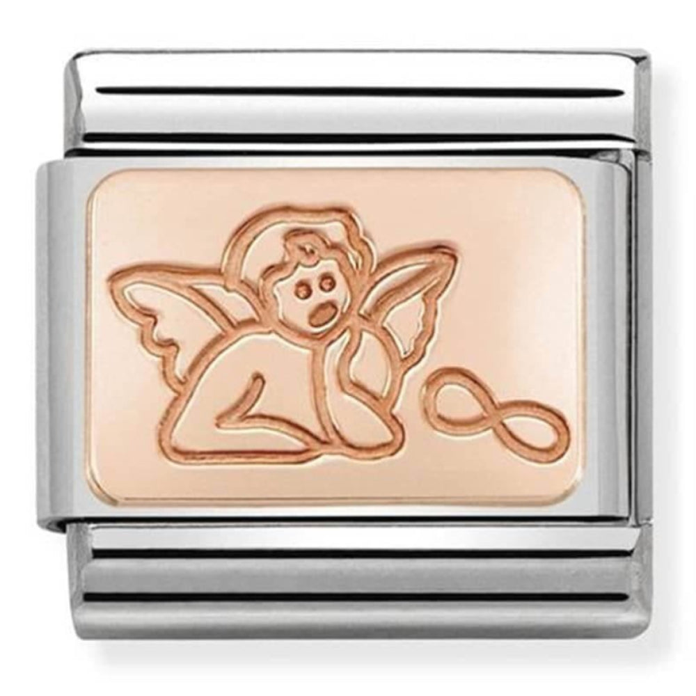 Classic Plates In Steel & 9K Rose Gold Custom Guardian Angel Link