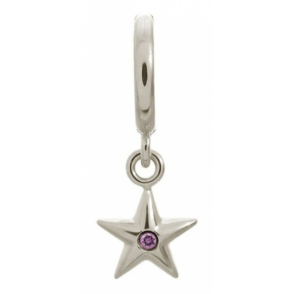 Sterling Silver Star With Pink Crystal Charm