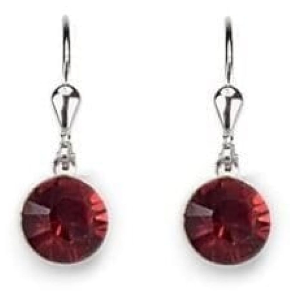 Ladies Rose Red Swarovski Elements Rhodium Plated Metal Earrings