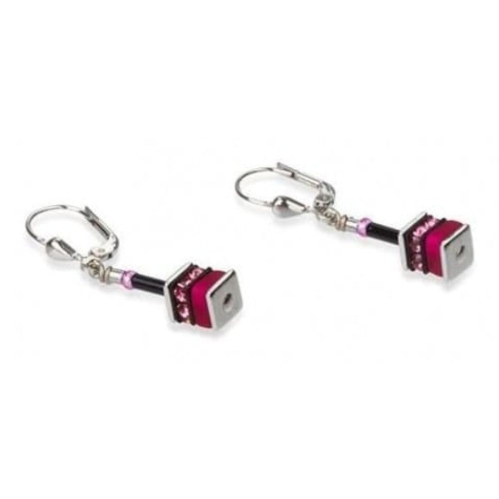 Ladies Pink Cubed Rhinestone & Swarovski Earrings