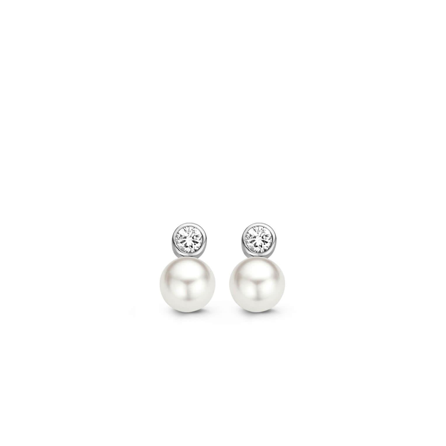 White Pearl & CZ Stud Earrings