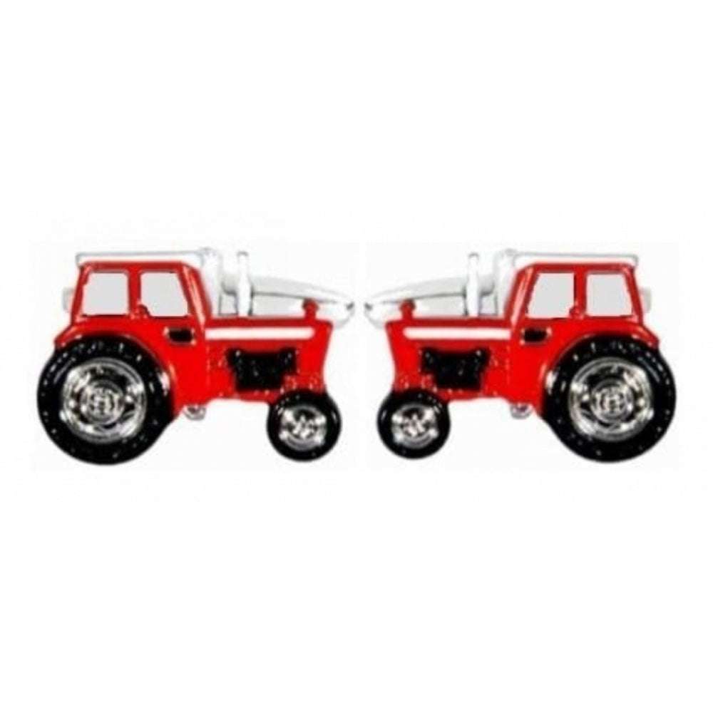Rhodium Plated Red Tractor Cufflinks