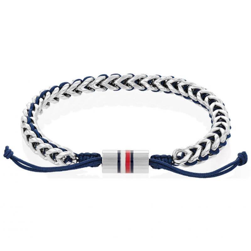 SS & Navy Nylon Mens Braided Metal Bracelet