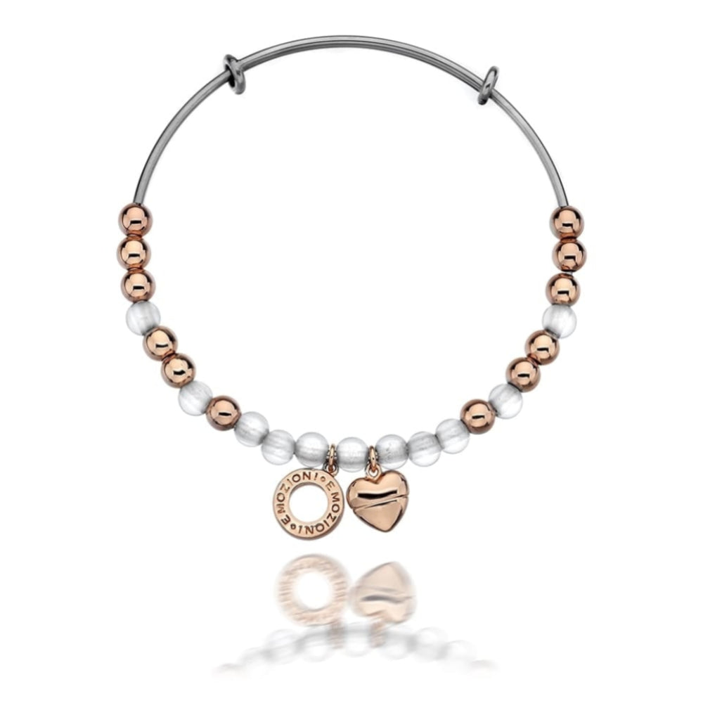 Emozioni Rose Gold Plate Bangle - White - Large