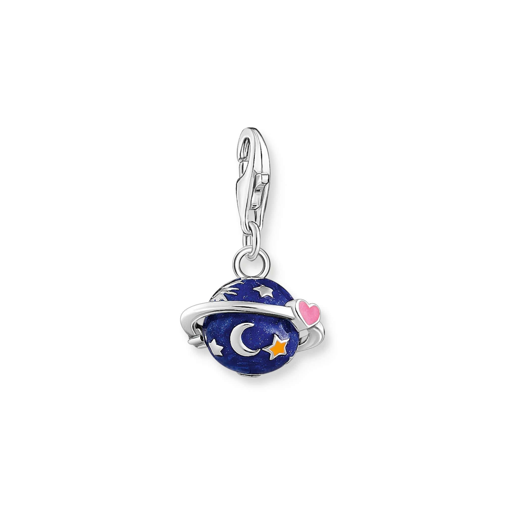 Saturn With Dark Blue Enamel Charm Pendant