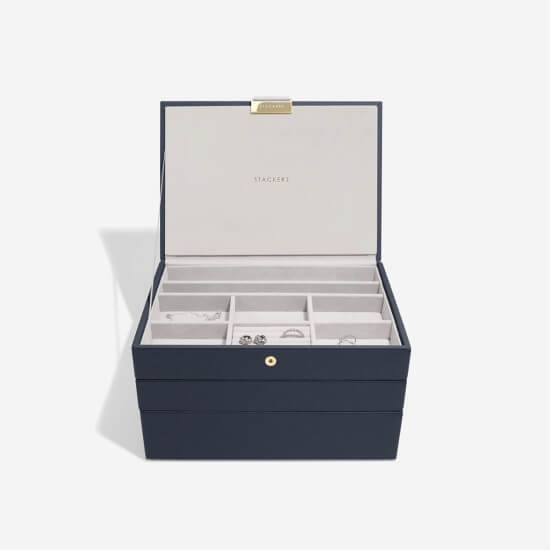Pebble Navy Classic Jewellery Box Set of 3