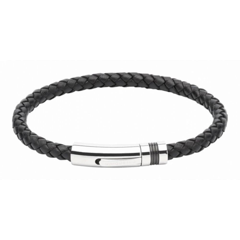 Black Leather Bracelet With Black I P Plating Stainless Steel Clasp